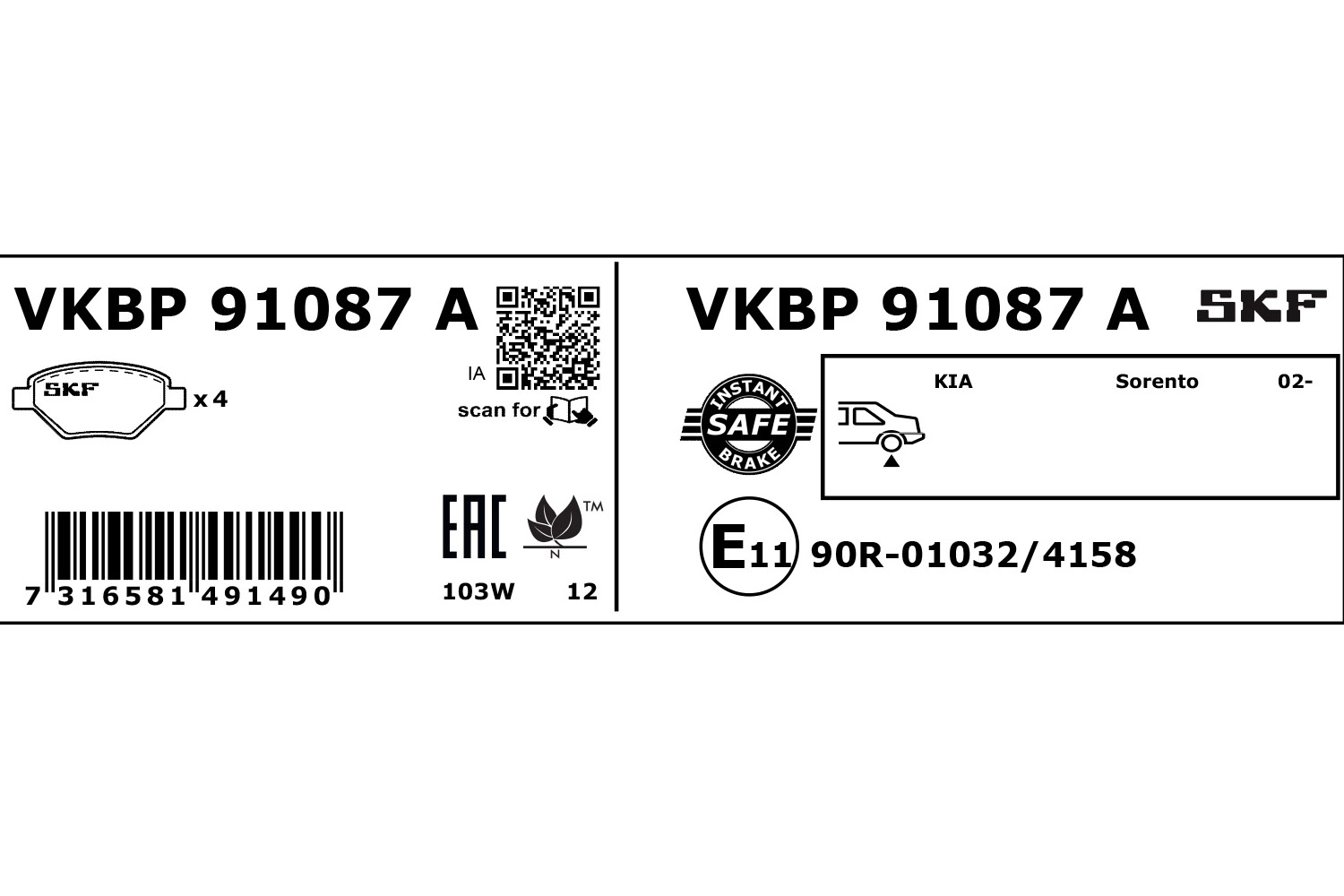 SKF VKBP 91087 A Bremsbelagsatz, Scheibenbremse